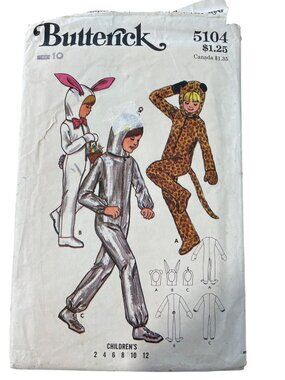 Vintage Butterick 5104 Sewing Pattern Size 10 Leopard Bunny Spacesuit UNCUT
